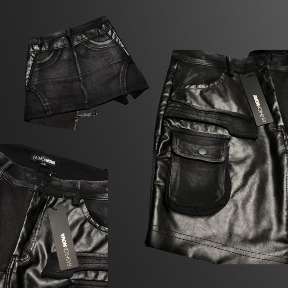🖤 NWT! FASHION NOVA "Like A Baddie" Faux Leather Cargo Mini Skirt | Size S 🖤 - Picture 4 of 4